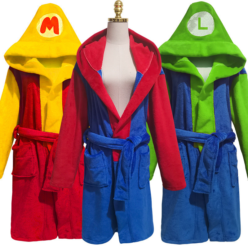 Super Mario Costume Flannel Cartoon Halloween Pajamas Men's and Women's Gowns cosplay Bathrobes