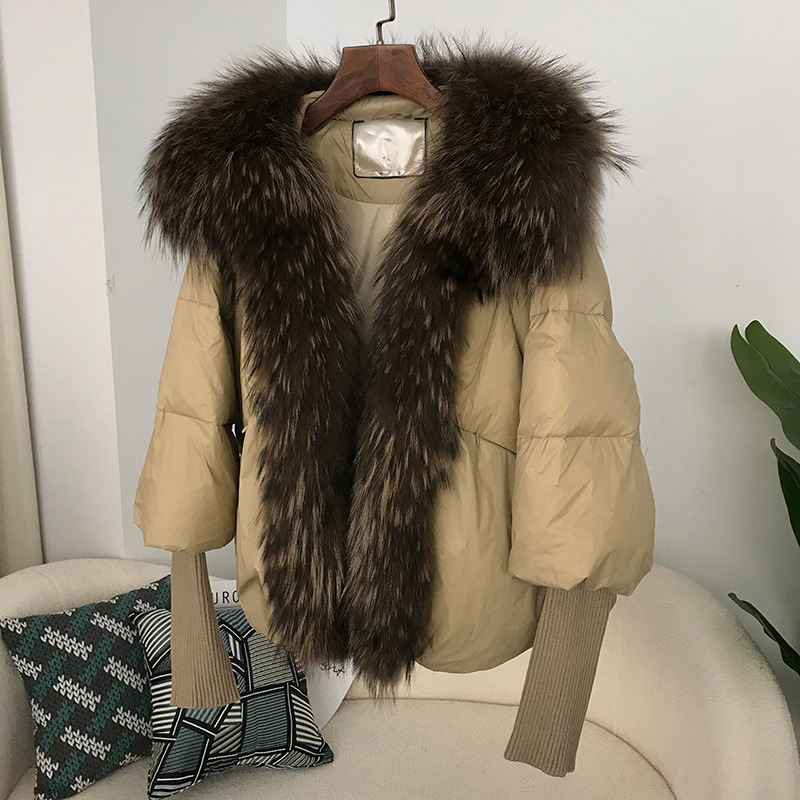 Women's Down Jacket With White Duck Down And Fur Short Coat_voghion.com