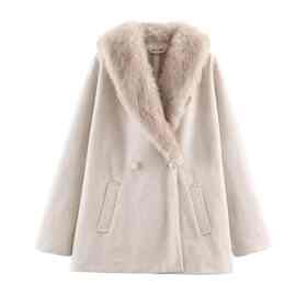 2025冬季新品欧美跨境女装人造皮草效果领口大衣外套