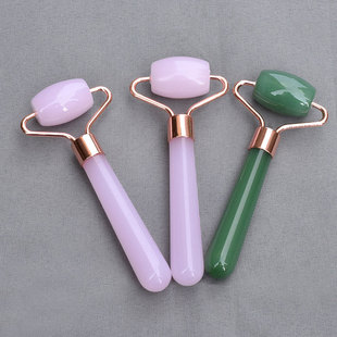 Cross-Border Supply Manufacturer Spot Wholesale Pink Glass Single-Head Roller Facial Beauty Massager Roller Set