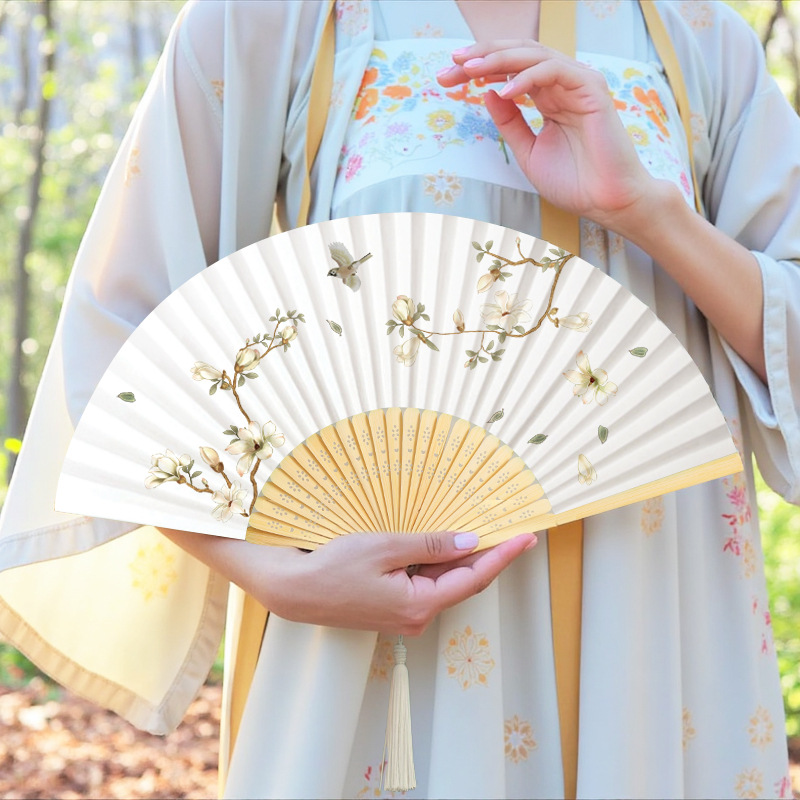 Hanfu mujer cheongsam baile abanico plegable estilo antiguo estilo chino baile niños estudiantes verano portátil abanico plegable pequeño