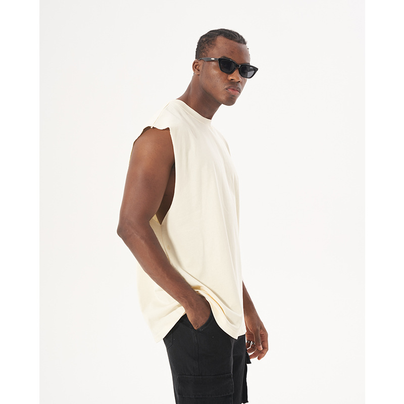 High Street marca de moda sin mangas deportes pesado chaleco suelto puño Chaleco de color sólido neutral hip hop chaleco