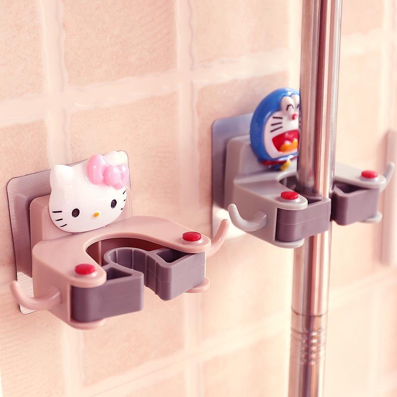 Cute Punch-free Mop Clip Traceless Bathroom Hook Wall-mounted Multifunctional Broom Hanging Shelf Cartoon Rubber Strip