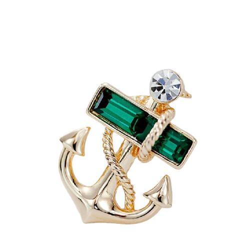 European and American cross-border new fashion full diamond pirate anchor brooch, personalized diamond geometric square bar brooch wholesale
