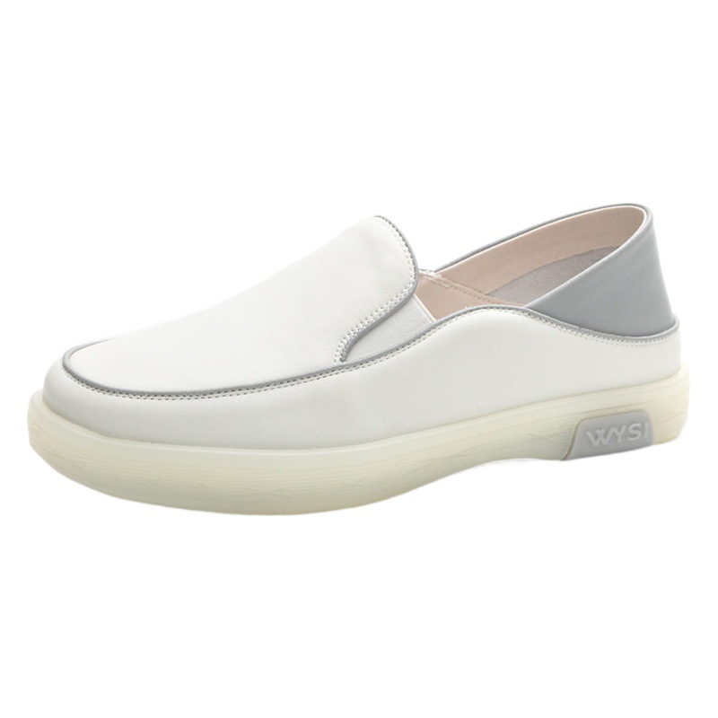 Primavera y otoño zapatos individuales mujer 2025 nuevos zapatos de guisantes de cuero de todo fósforo británicos zapatos blancos de suela suave zapatos planos de dos manos