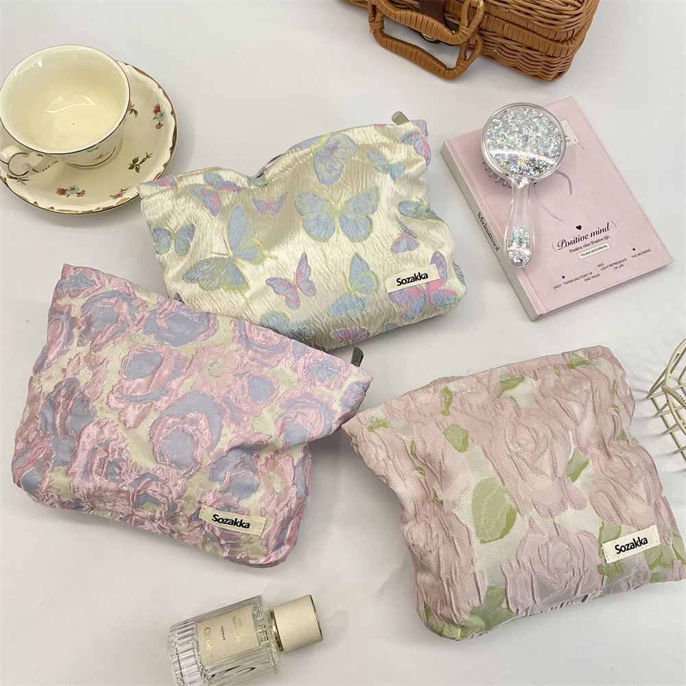 31075 Elegant Embossed Jacquard Cosmetic Pouch Women's Handbag Clutch Makeup Bag Toiletry Storage Bag