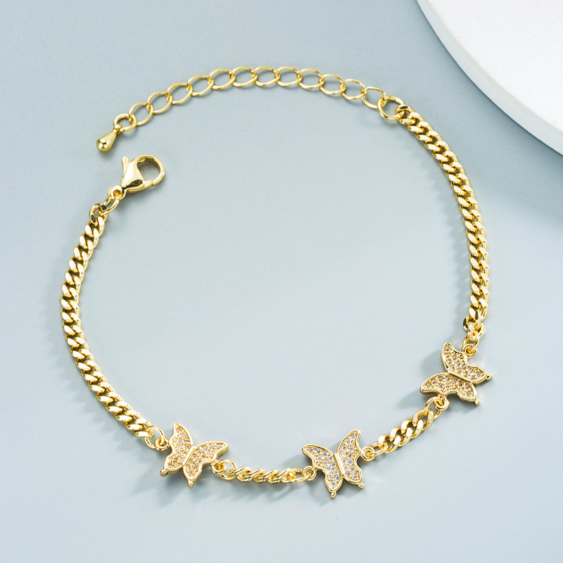 Nihaojewelry wholesale jewelry simple butterfly chain copper inlaid zircon braceletpicture3
