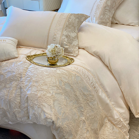 European-style Class A High-grade Pure Cotton Four-piece Set Cotton Floating Quilt Cover Embroidered High-grade Feeling Bed Sheet Light Luxury Bedding Three