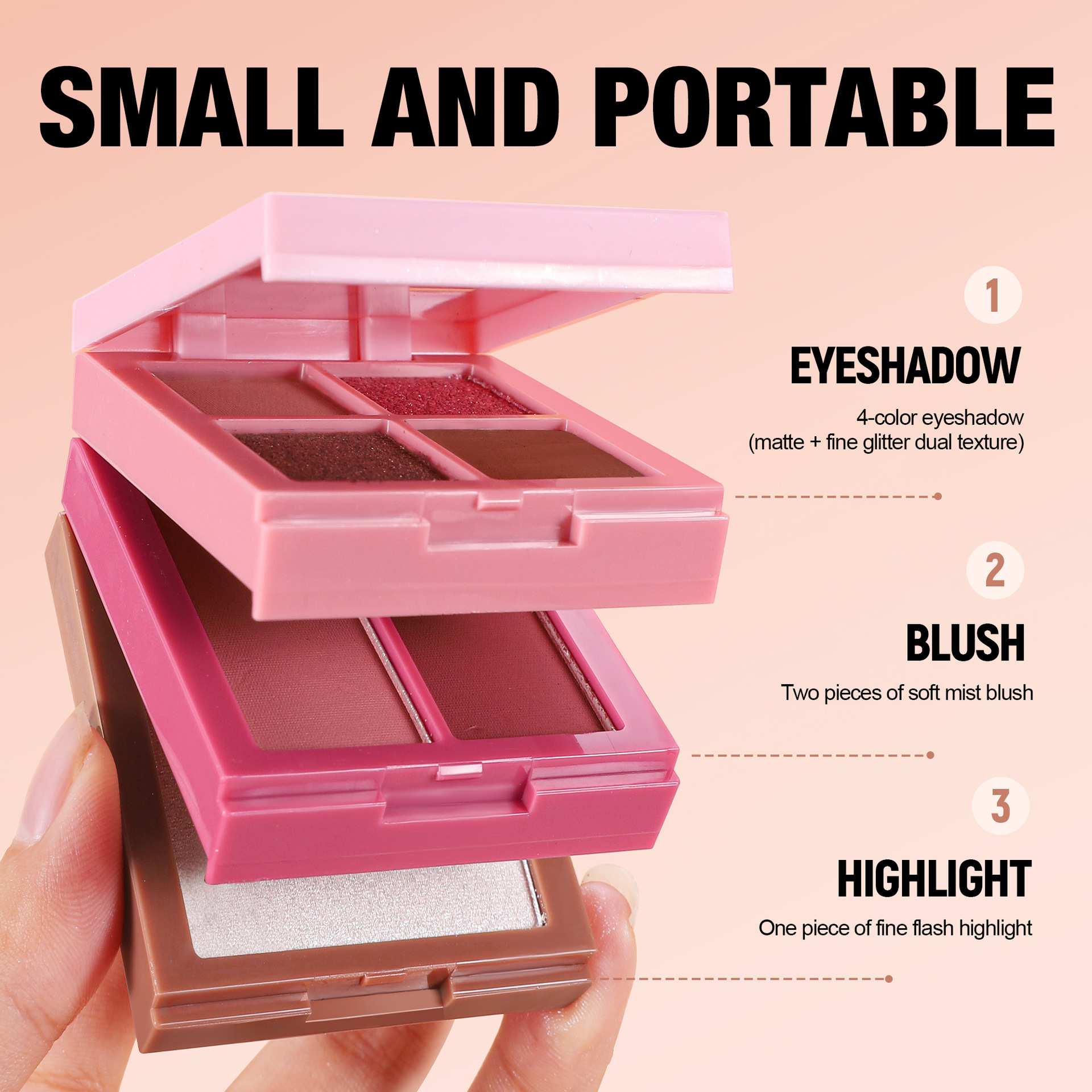 Transfronterizo HANDAIYAN blush de ojos de alto brillo trío en una bandeja de maquillaje multipropósito bandeja de maquillaje facial multipropósito