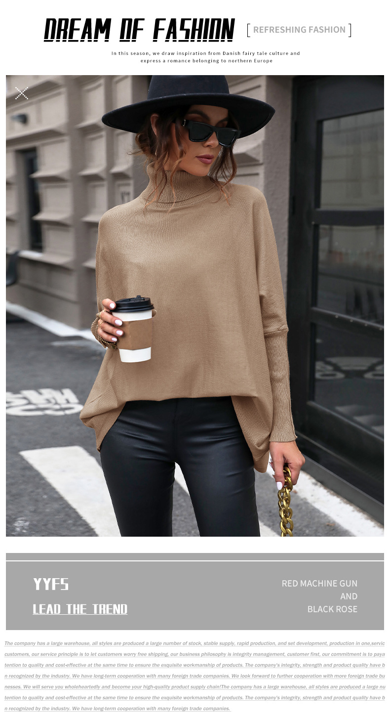 Pull à col roulé mi-long de couleur unie pour femme, nouvelle mode d'automne_voghion.com