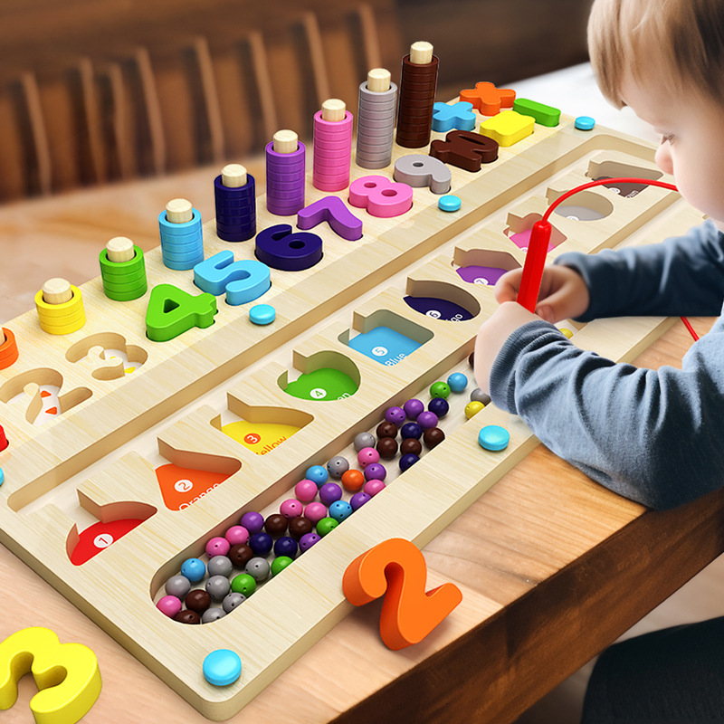 Logarítmico tablero carro laberinto juego de madera cantidad magnética de los niños cantidad magnética color conteo clasificación aritmética bloque de construcción