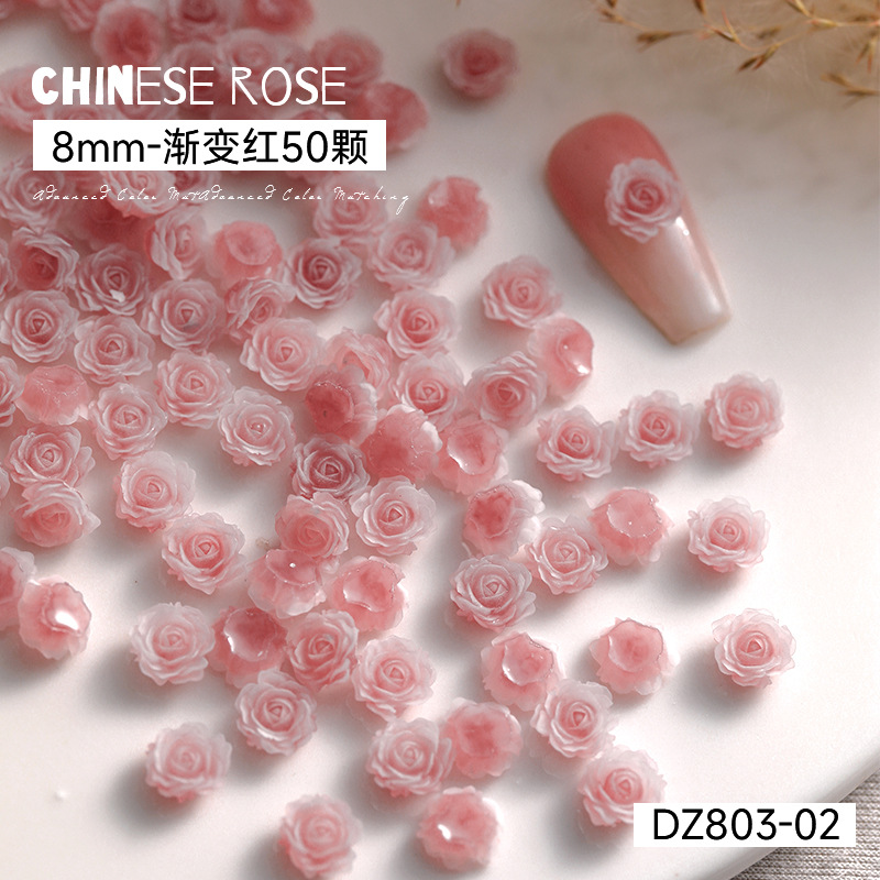 Nail jewelry rose mixed gradient blooming camellia rose colorful internet celebrity resin nail jewelry