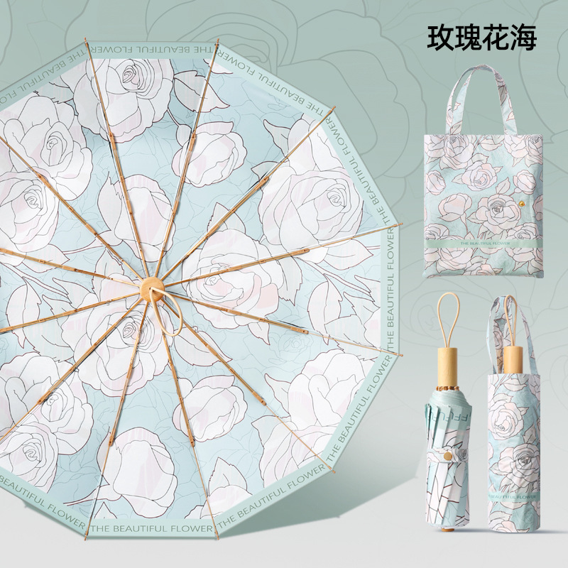 双层双花新中式高级感遮阳太阳伞女24骨加大号折叠晴雨两用伞定制|undefined