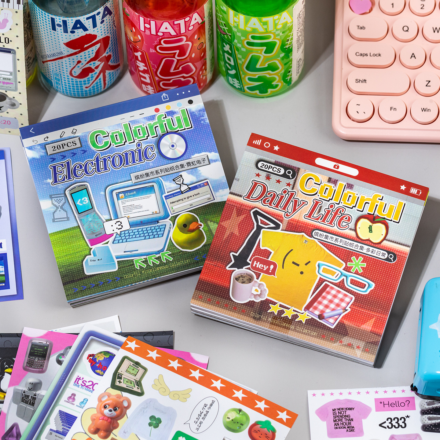 Yuxian Fang Style Millennium Style Sticker Book Colorful Market Y2K Retro Electronic Digital Pattern DIY Journal Decoration