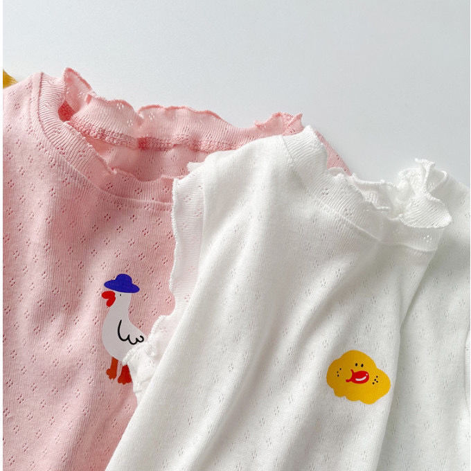 Girls Summer Thin Breathable Mesh Vest Baby Girl Cartoon Print Sleeveless Bottoming T-Shirt Outer Top Trendy