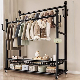 32-Tube Clothes Hanger Floor-Standing Bedroom Home Room Double-Pole Clothes Drying Rack Removable Multi-Functional Coat Rack Clothes Rack