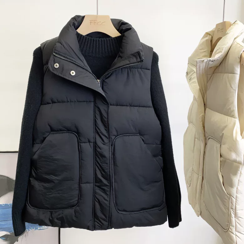 Down jacket, demi-season black vest, fitted, plus size
