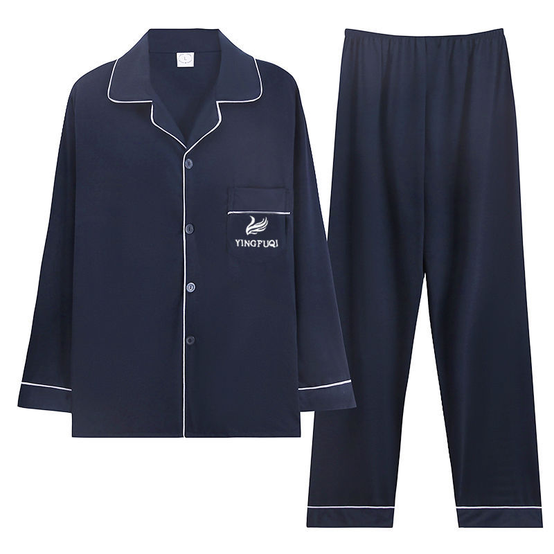 Pijamas de primavera y otoño de algodón de manga larga para hombres pijamas de otoño e invierno para hombres jóvenes de mediana edad delgada día de verano traje de uso doméstico