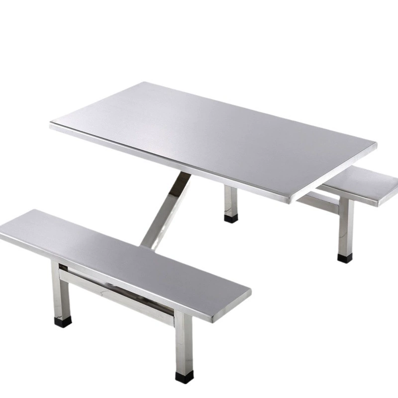 Школьная цельная столовая из нержавеющей стали, обеденный стол и комбинация стула, столовая для персонала компании, 4-местная Скамья из нержавеющей стали