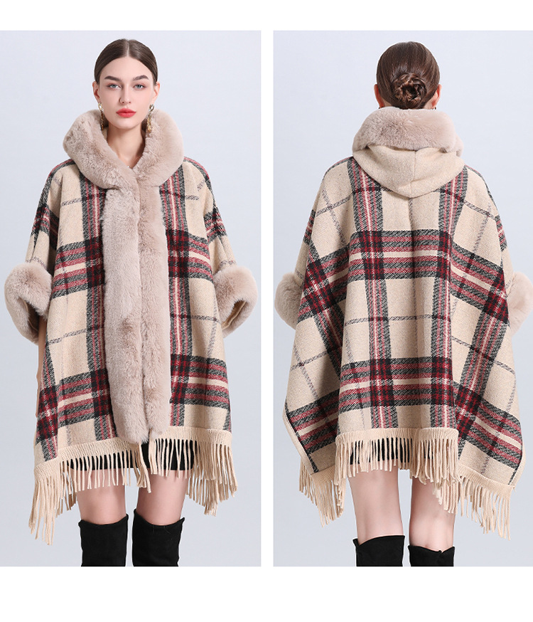 Loose a Fleece décke Wollkragen mat Kapuzenfransen gestrickte Schal Cape Plus-Size Wollmantel_voghion.com