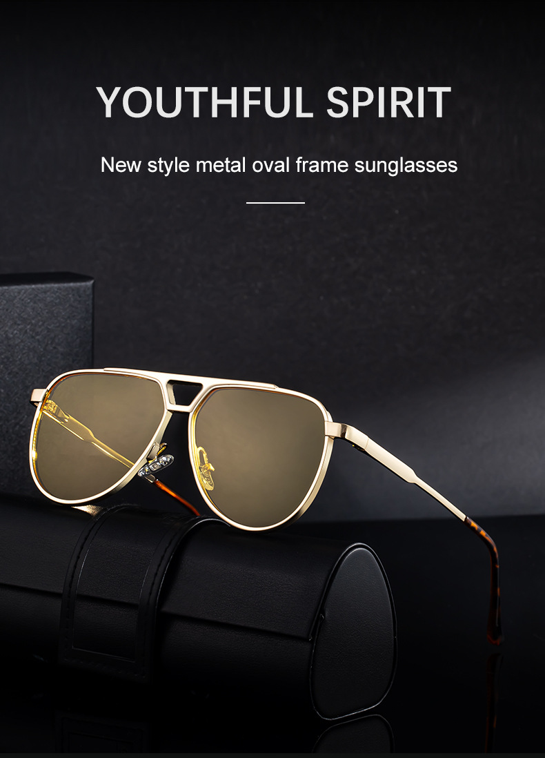 Steampunk Piloten-Sonnenbrille Oval für Herren 2026 Luxusmarke Vintage Punk Metall Outdoor Sonnenbrille für Männer Trendige Doppelbalken-Brille – Detail 3