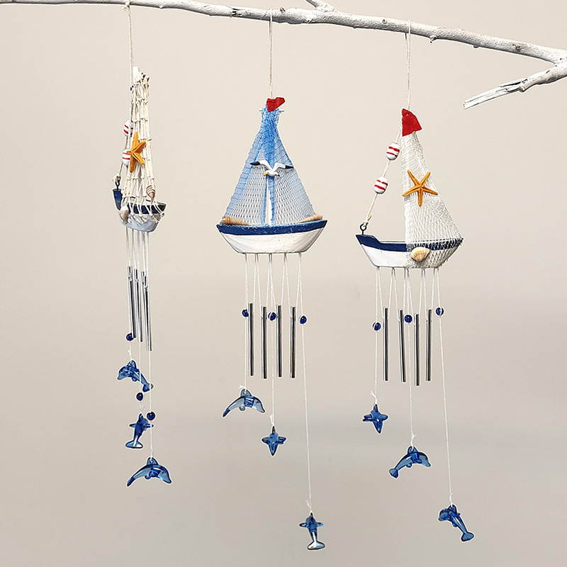 Mediterranean Style Sailboat And Dolphin Decorative Wind Chime_voghion.com
