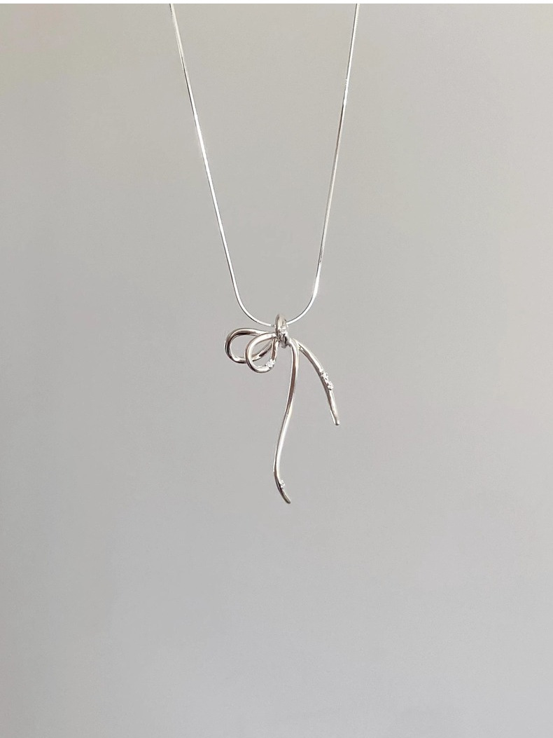 Silver Bow Knot Necklace Sterling Silver Pendant Chain British_voghion.com