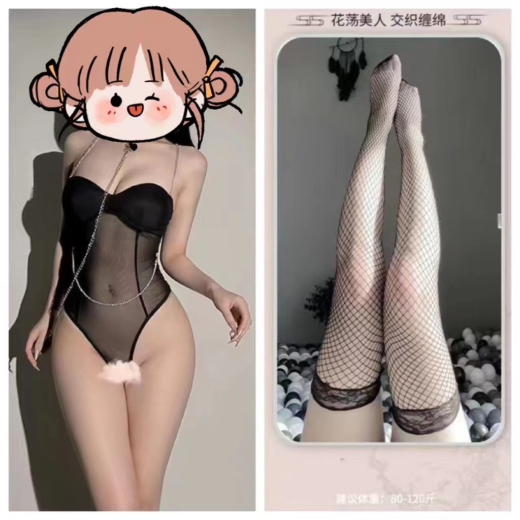 검은색 점프수트 + 030 검은색 망사스타킹
