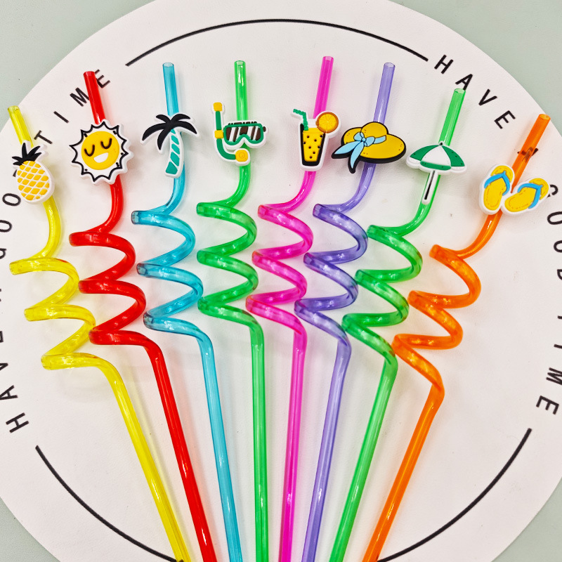 Pajitas de fiesta de piscina de playa de verano transfronterizas reutilizables Pajitas curvas divertidas para niños Decoración de fiesta al por mayor