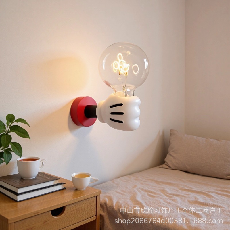 Habitación de niños lámpara de noche dormitorio Mickey cabezal de cama dibujos animados niños lindos de mano cálida creativa exquisita lámpara de pared lámpara de pared