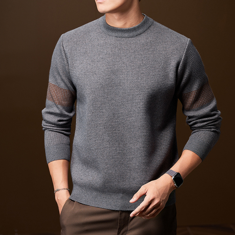 2025 Puyuan Autumn and Winter New All-In-One Velvet Round Neck Men's Young and Middle-Aged Double-Sleeved Casual Knitwear Knitwear