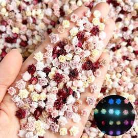 夜光超仙月季花美甲饰品树脂软花仿真玫瑰雕花ins穿戴甲配饰批发