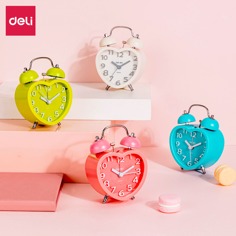 得力9034多彩小闹钟床头学生用创意简约卧室夜光卡通儿童个性电子