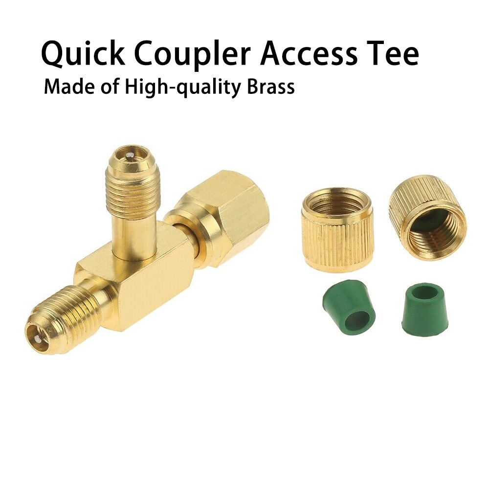 A Set of 1/4" Sae Valve Core Tee Adapter Air Conditioning Refrigeration Equipment Liquid Filler with Sealing Cap