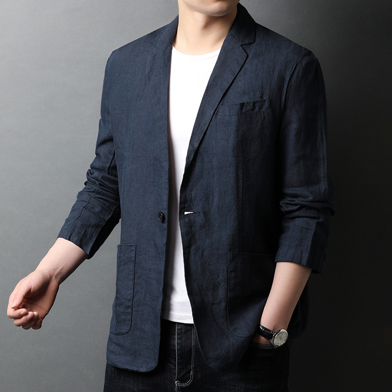 2021 summer man Pure linen Small suit Youth MAK Thin section DP A button Solid tailored collar coat