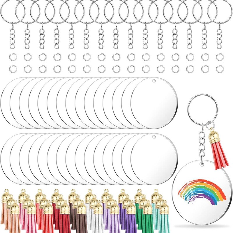 クロスボーダーカラー革タッセル透明アクリルキーホルダーセットパーティーdiyキーギフト|undefined