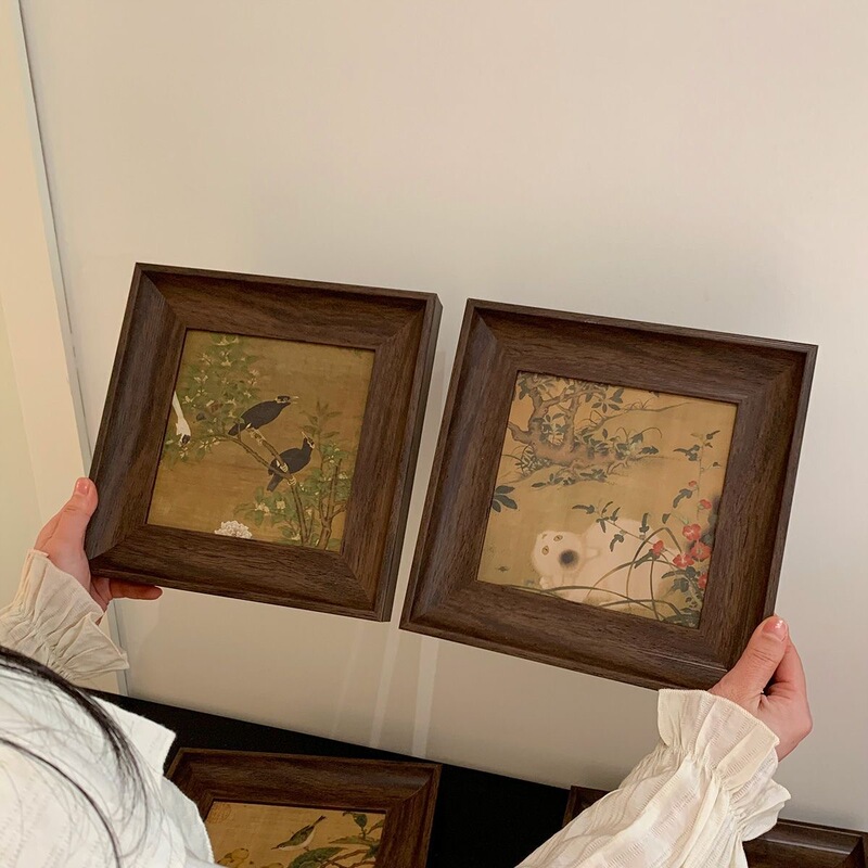 Middle Ancient Photo Frame Square DIY Decorative Hanging Painting Ornaments Wooden Picture Frame Empty Frame Mounted Wall Printing Homemade