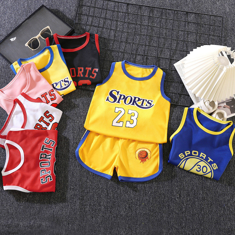 Children's Sports Suits for Men and Women, Baby Basketball Uniforms, Summer Mesh Vests, Shorts, Quick-Drying Suits, Summer Jerseys, Trendy