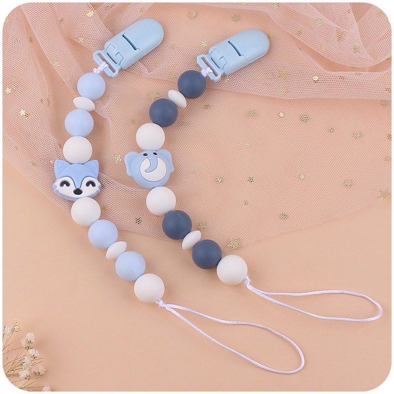 Suministros para bebés chupete cadena creativa bebé animal de silicona mordedura cadena anti-caída molar dos conjuntos