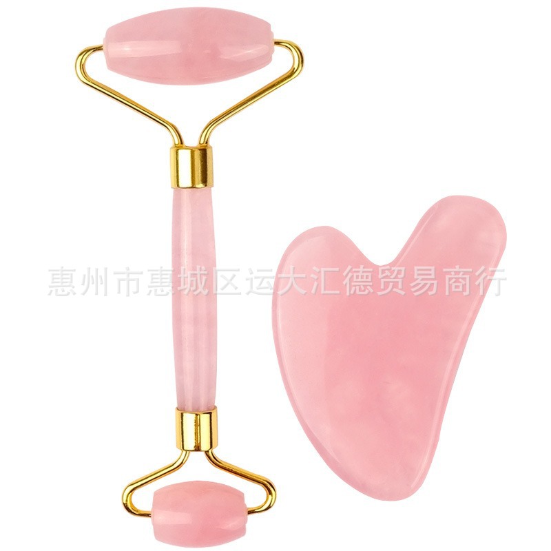 제조업체 도매 로즈 쿼츠 긁기 보드 롤러 세트 얼굴 미용 기기 옥 마사지 스틱 양방향 롤러 소스 공장 직접 판매