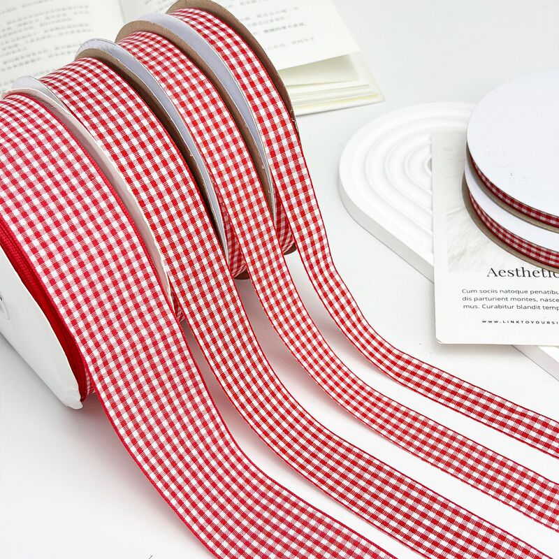 Big Red Plaid Ribbon DIY Packaging Ribbon Bouquet Gift Box Strap British Style Bow with Cross-Border Small Roll