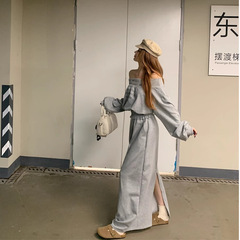 欧美跨境亚马逊辣妹一字肩字母卫衣两件套时尚气质显瘦半身裙套装