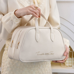 一個起批雙層化妝包PU化妝品收納袋旅行手提高級感洗漱用品收納包