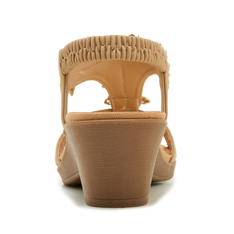 Sandal đế xuồng đính đá hoa nữ gót cao 9 cm — màu đen, trắng, quả mơ chi tiết 25