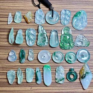 Natural A18K Inlaid Ice Seed Ruyi Leaf Melon Bean Safety Buckle Guanyin Water Wushi Brand Pendant Jade Jade Jewelry
