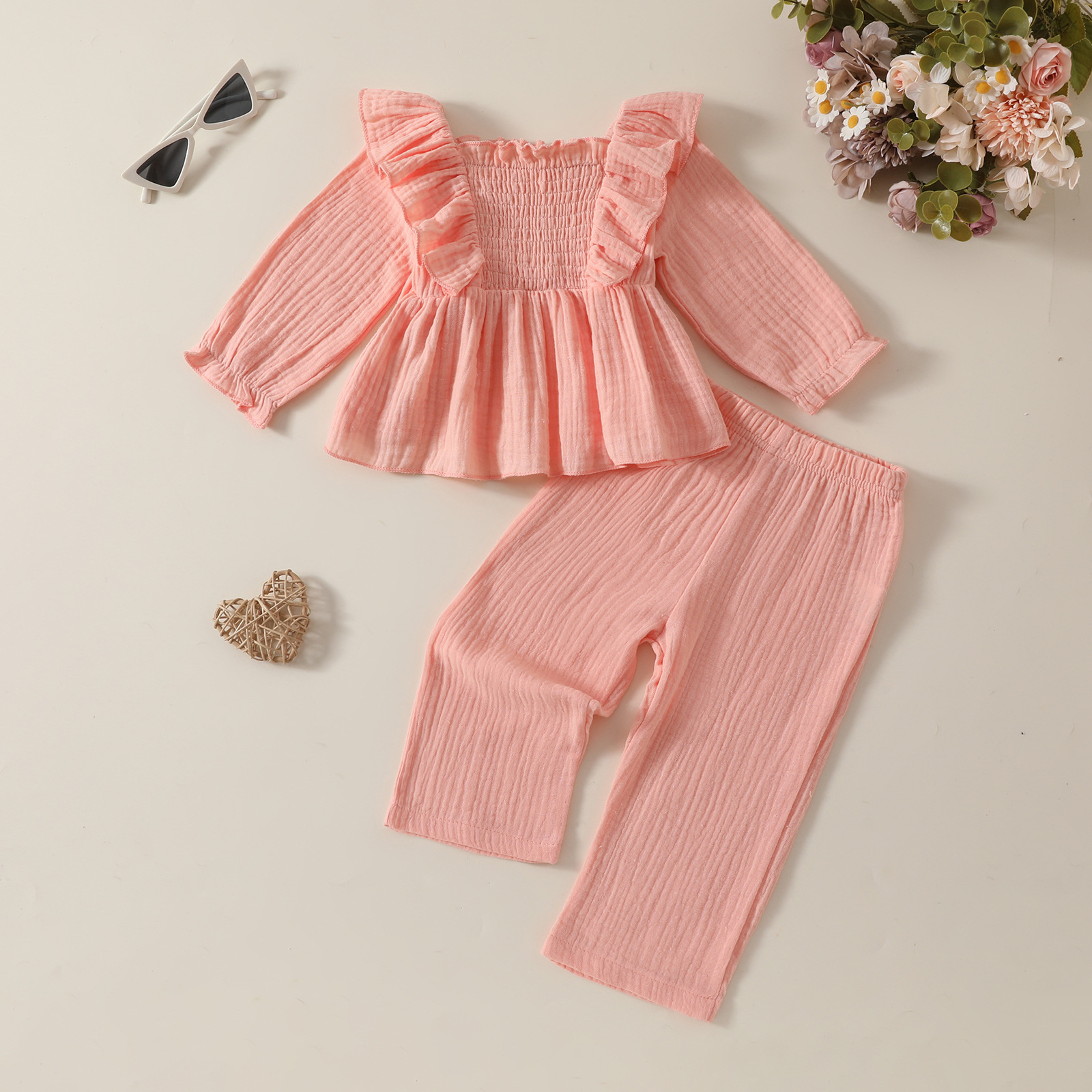 208g Weight Kids Clothing Sets Children's Clothing Type Long Sleeve Sleeve Length Cotton and Linen Fabric Type Pants Sets Sets Type 2 Pieces Set Quantity Casual, Daily Occasion Collarless Neckline Regular Fit Fit Type Solid Color Pattern Spring, Autumn Season Baby Girl'S, Girl'S Gender Simple Style Style Simple Style Solid Color Cotton And Linen Girls Clothing Sets 5