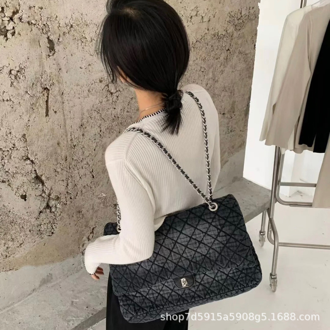 Guangzhou otoño e invierno xiaoxiangfeng Airport Bag nicho retro vintage Danning vaquero sentido bolso tote de gran capacidad