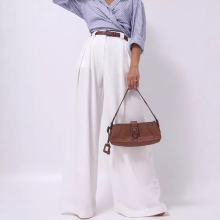 2025新款简约设计通勤阔腿裤跨境欧美纯色时尚宽松休闲长裤女装