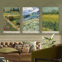 ゴッホ風景油絵タペストリー玄関リビングアート壁面装飾背景布キャンバス高級感シェード掛け絵