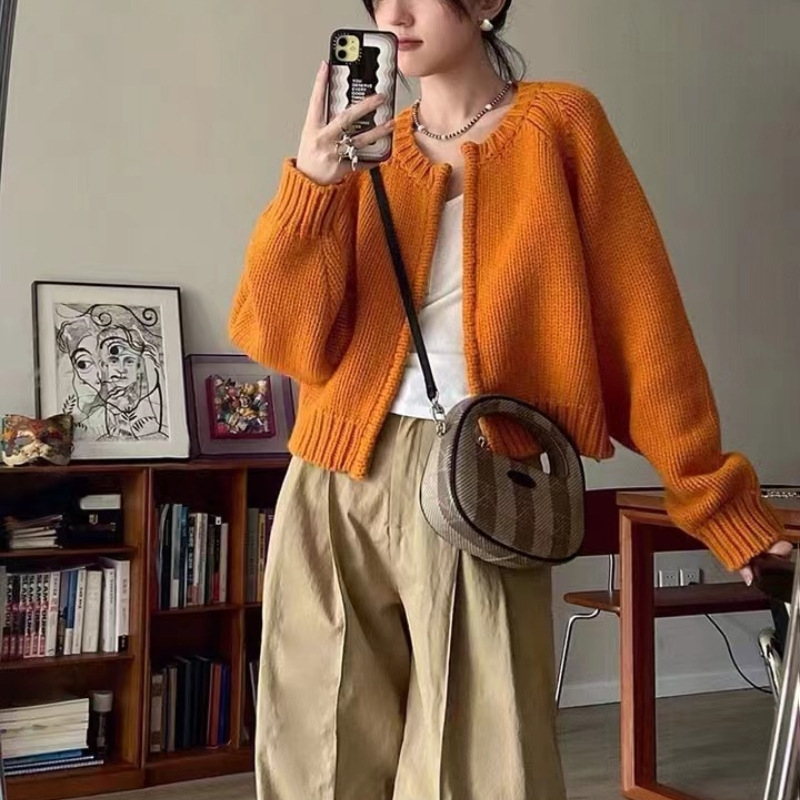 2025秋冬新款宽松灰色短款毛衣外套女装加厚拉链长袖针织开衫上衣|undefined